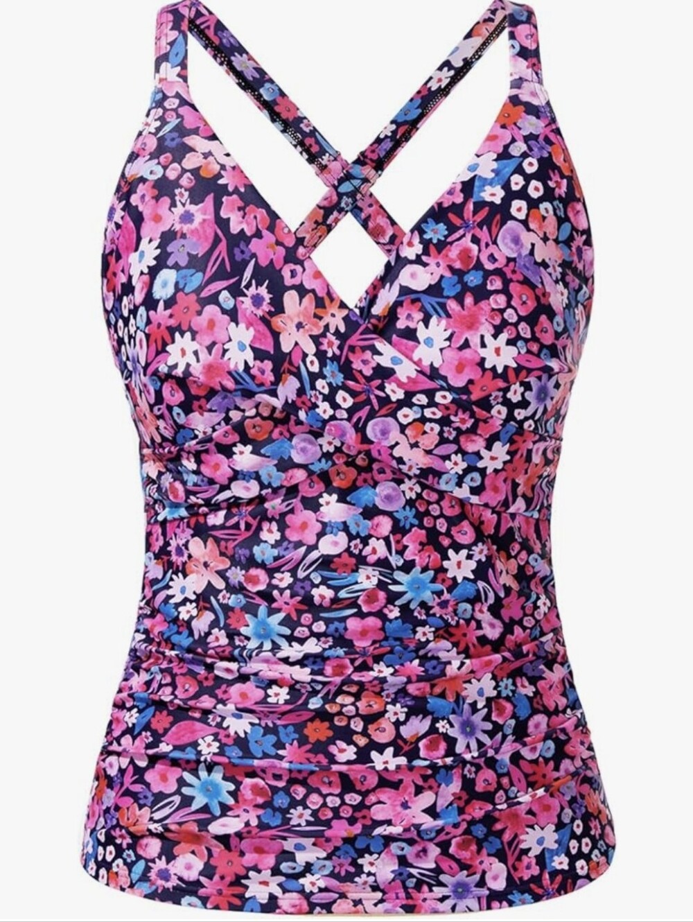 Tempt Me Pink, Blue & White Crisscross Tankini Top, Size Medium, Like New - Picture 7 of 8